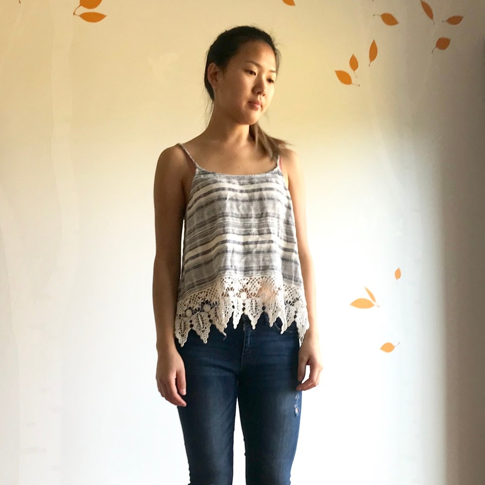 **SOLD** Striped tank top with lace